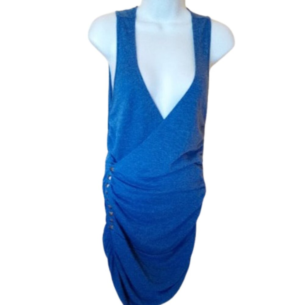 ---  Blue Faux Wrap Jersey Dress Size Medium